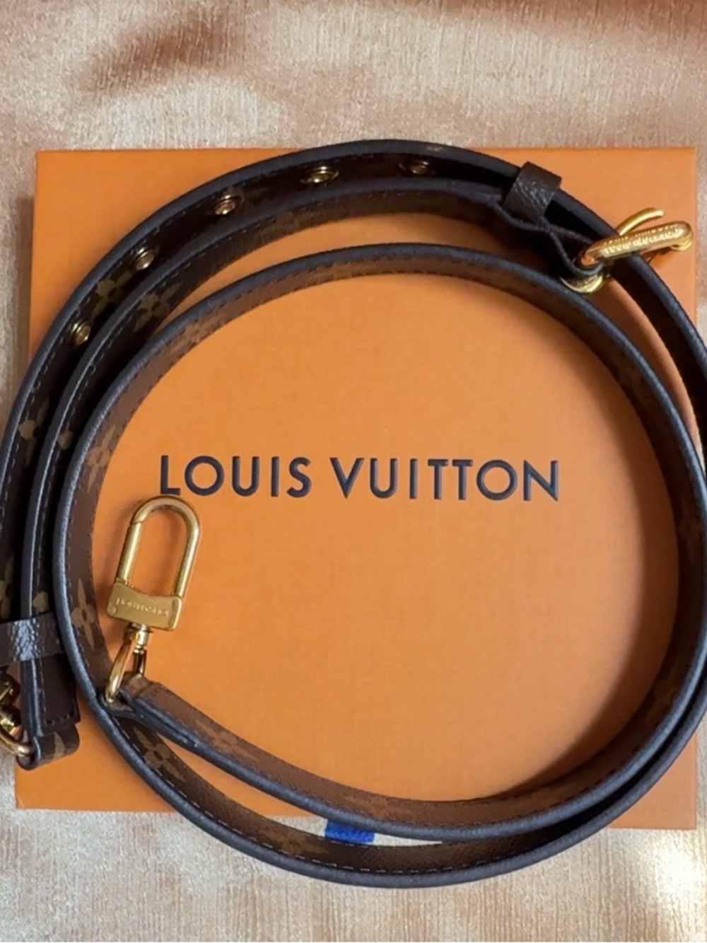 LV monogram Bandouliere shoulder strap with 2 gold color brass hardware - Picture 2 of 6